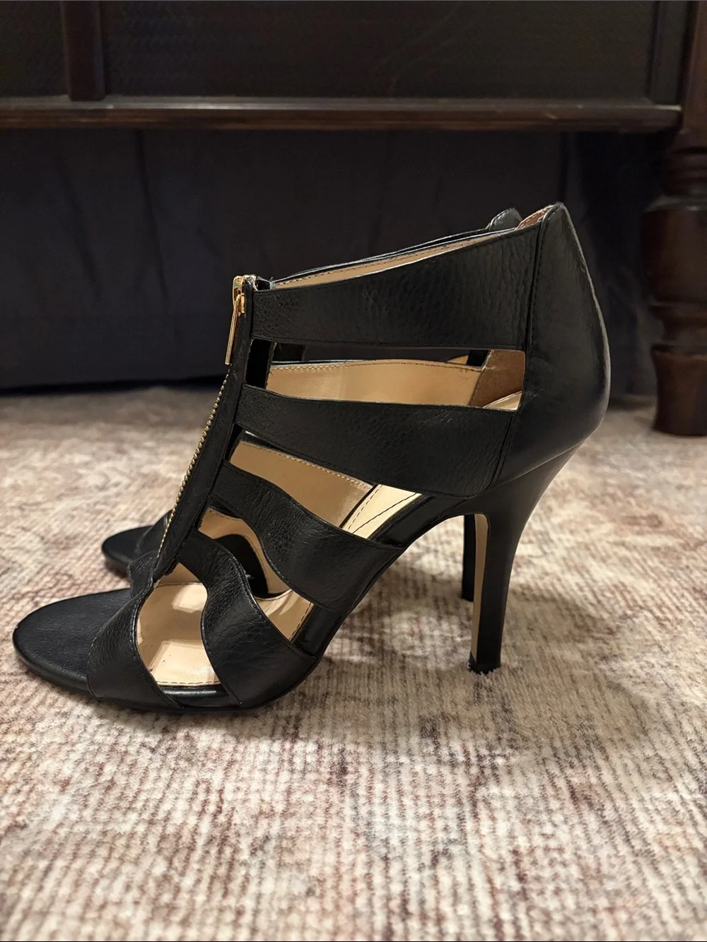 Isola Black Strappy Zip-Front Women’s Heels
